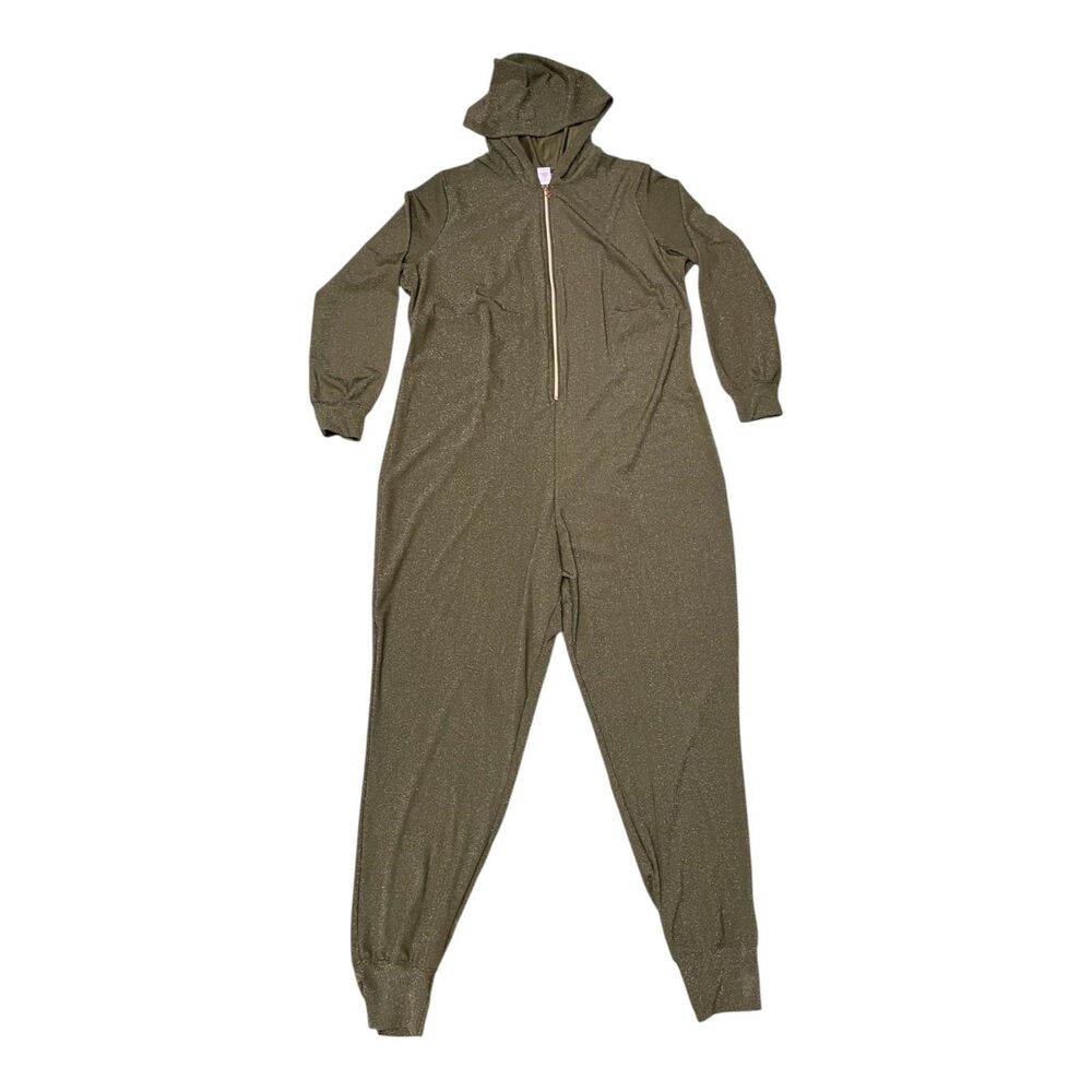 Savage X Fenty Sleep & Shine Hooded One Piece Lurex Jumpsuit 2X Olive Green - Picture 2 of 11